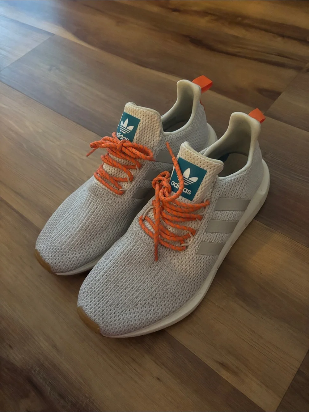 adidas Light Gray Knit Sneakers with Orange Accents